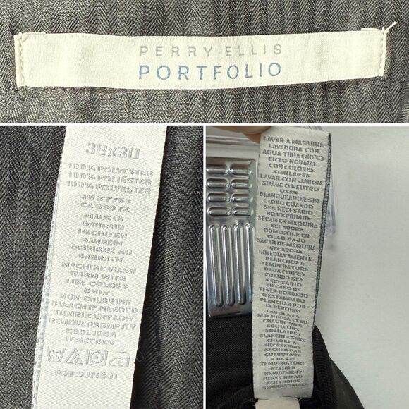 Vintage Perry Ellis Black Dress Pants Mens 38x30 Pleated Cuffed - Picture 8 of 16